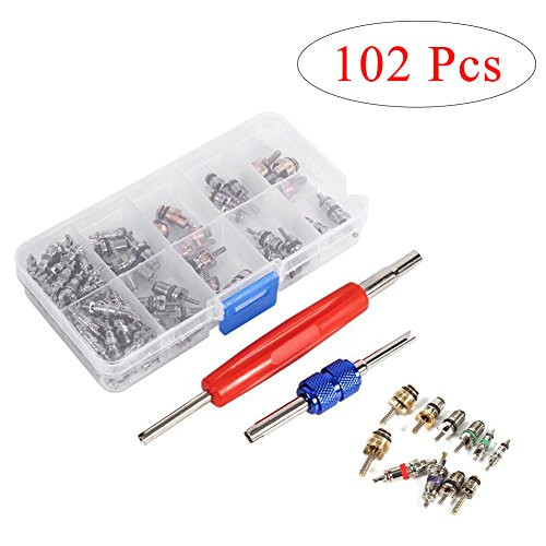 Estink Air Conditioning Valve Core Valve 102pcs Universal Air Conditioning Assortment A C R134a R12 Refrigeration Tire Valve Stem Cores Tool Kit