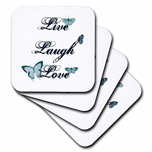 3dRose cst 130535 1 Live  Laugh  Love Teal Butterflies Inspirational Art Soft Coasters  Set of 4