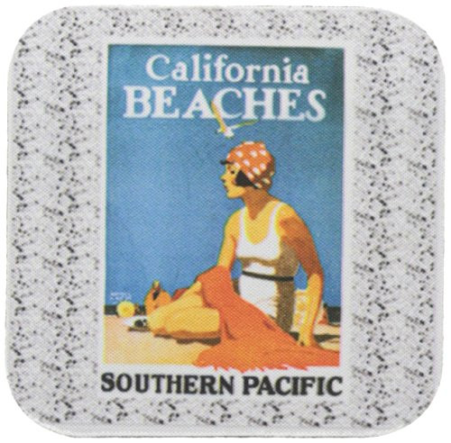 3dRose CST 113992 1 Vintage California Beaches Travel Advertising Poster Soft Coasters  Set of 4