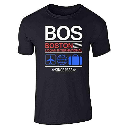 BOS Boston Logan Airport Code Since 1923 Travel Black L Graphic Tee T Shirt for Men
