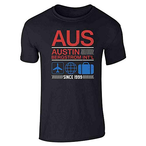 Pop Threads AUS Austin Airport Code Since 1999 Travel Black L Graphic Tee T Shirt for Men