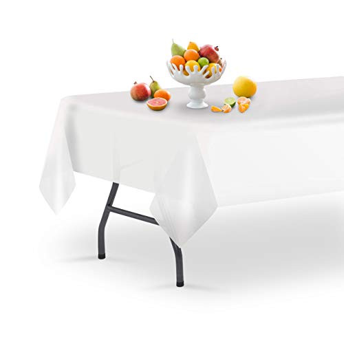 Table Saver Disposable Plastic Tablecloths 6 Pack Premium White 54 inch x 108 inch Rectangle Table Cover