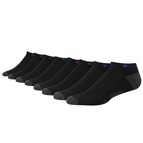 Champion Men s No Show Socks Cushioned Foot Bottom Arch Support Moisture Wicking  8 Pack   Black 8 Pair