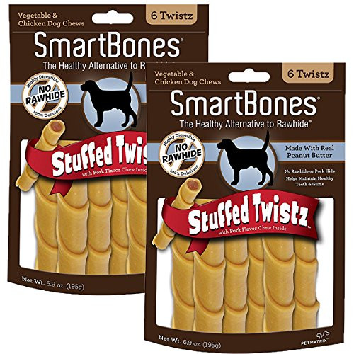 SmartBones Stuffed Twistz Dog Chew  Rawhide   Porkhide Free  Peanut Butter  2 Pack