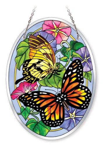 Amia Beveled Glass Medium Oval Suncatcher Hand Painted Butterfly Design  5 1 2 by 7 Inch