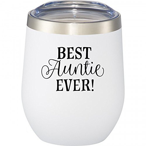Best Auntie Ever | 12 oz Stainless Steel Stemless Wine Glass with Lid - Wine Tumbler Auntie Sippy Cup | Great Aunt Gift for Birthday, Christmas, New Aunt
