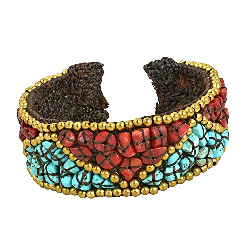 AeraVida Triangle Pattern Simulated Turquoise Reconstructed Coral Brass Cuff Bracelet AeraVida Triangle Pattern Simulated Turquoise Reconstructed Coral Brass Cuff Bracelet