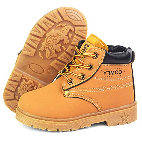 LAFEGEN Toddler Boys Girls Hiking Boots Waterproof Synthetic Leather Non Slip Lace Up Baby Kids Outdoor Work Martin Ankle Snow Boots Toddler Little Kid  6 Toddler  01 Yellow