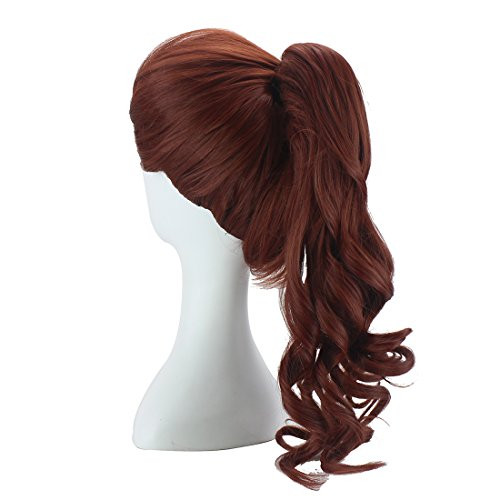 ColorGround Female Long Curly Brown Cosplay Wig with Ponytail