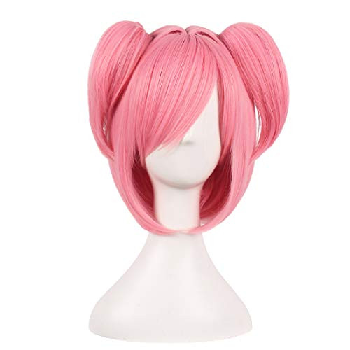 wildcos Short Pink Cosplay Wig for Women Two ponytails