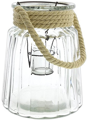 Lucky Winner Clear Glass Candle Lantern Vase with Rope Handle (8.5")
