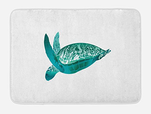 Lunarable Turtle Bath Mat by, Tropical Climate Animal Hawaii Fauna Underwater Diving Aqua Reptile, Plush Bathroom Decor Mat with Non Slip Backing, 29.5 W X 17.5 W Inches, Jade Green Pale Sea Green