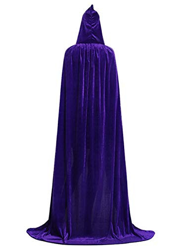 ALIZIWAY Hooded Cloak Full Long Velvet Cape for Halloween Cosplay Costume Cloak Purple 07PS