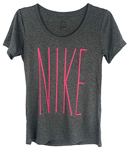 NIKE Women s Dry Fit T Shirt Training Top  Dark Grey Heather Vivid Pink