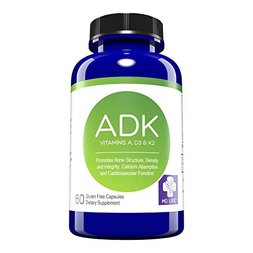 MD LIFE ADK Vitamin Vitamin D3 K2 and A 60 Capsules Bone Health and Heart Health Support High Potency Vitamin D3 Vitamin K2 Vitamin A Supplement MD LIFE ADK Vitamin Vitamin D3 K2 and A 60 Capsules Bone Health and Heart Health Support High Potency Vitamin D3 Vitamin K2 Vitamin A Supplement