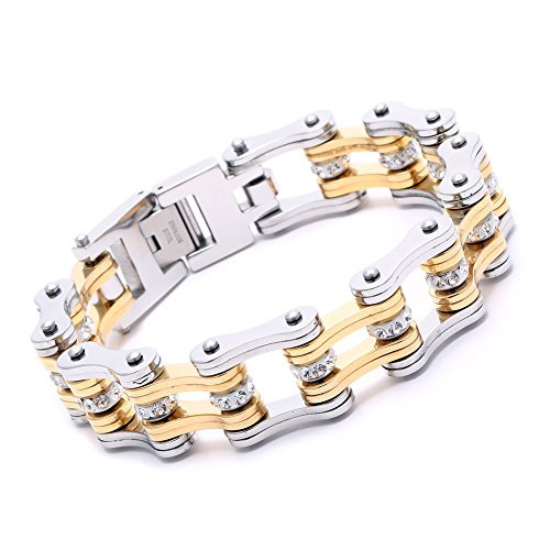 Mens Bicycle Bracelet Biker Link Chain Stainless Steel Wristband Motorcycle Bangle 9 inch gold Mens Bicycle Bracelet Biker Link Chain Stainless Steel Wristband Motorcycle Bangle 9 inch gold