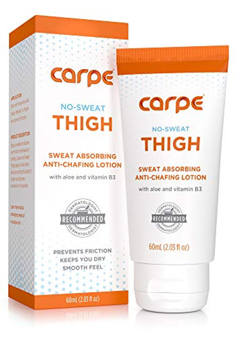 Carpe No Sweat Thigh   Helps Keep Your Thighs Dry and Chafe Free   Sweat Absorbing Lotion   Helps Control Sticky Thigh Sweat   With Witch Hazel and Vitamin B3