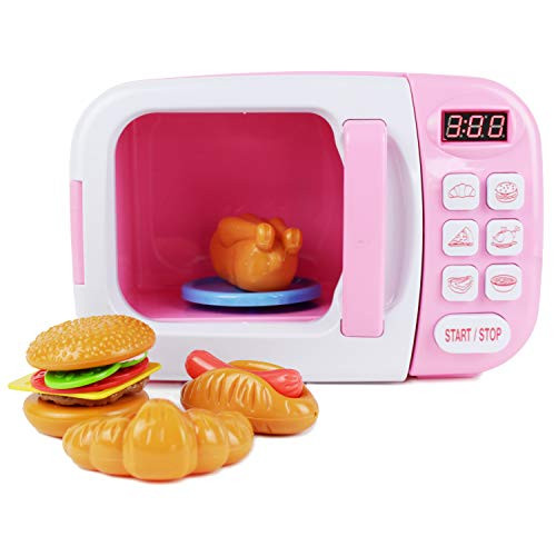 Boley Microwave Kitchen Play Set for Kids with Pretend Fake Food - Toy Great for Toddlers 3 and Older - Pink