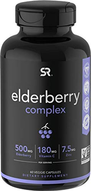 Elderberry Capsules with Zinc   Vitamin C   Women   Men s Daily Herbal Supplement for Immune Support   Made from Organic Black Elderberries  Sambucus    60 Veggie Capsules