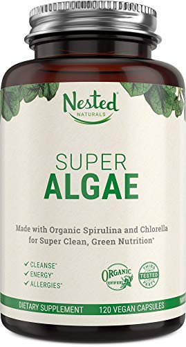 Super Algae Certified Organic Spirulina and Chlorella Vegan Capsules   Blue Green Algae Powder Supplement to Support Energy  Immune System and Healthy Gut   Non GMO