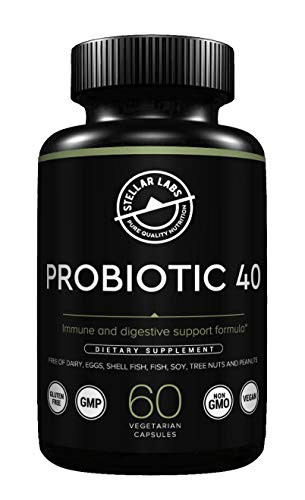 Stellar Labs Probiotic 40 Dietary Supplement  Immune and Digestive Support Formula  Gluten Free  GMP  Non GMO  Vegan  60 Count