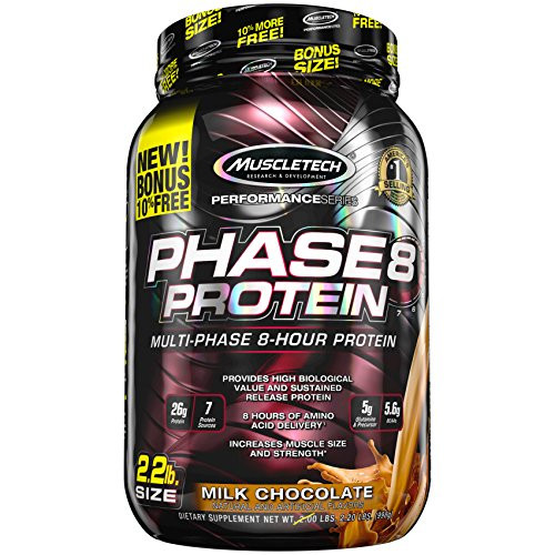 MuscleTech Phase8 Whey Protein Powder Blend  Sustained Release 8 Hour Protein Shake for Men and Women  26 Grams Protein  5 6g BCAAs  Easy to Mix  Tastes Great  Milk Chocolate  2 2 Pounds  24 Servings