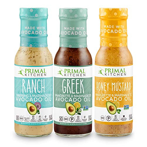 Primal Kitchen Avocado Oil 3 Pack Vinaigrette Dressing   Marinade  Ranch  Greek  Honey Mustard  3 Count
