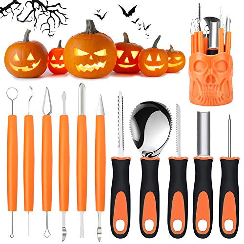 Weitars Halloween Pumpkin Carving Tools Kit 12 Piece Professional Pumpkin Cutting Supplies Stainless Steel Carving Tools for Halloween with Organizer Box  Easily Carve Jack O Lantern  yellow