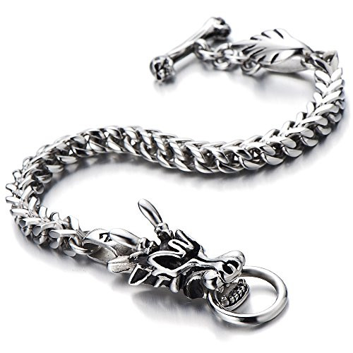 COOLSTEELANDBEYOND Mens Biker Stainless Steel Dragon Curb Chain Bracelet Toggle Clasp Gothic Style 8 9 Inches COOLSTEELANDBEYOND Mens Biker Stainless Steel Dragon Curb Chain Bracelet Toggle Clasp Gothic Style 8 9 Inches