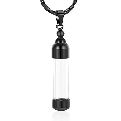 Imrsanl Cremation Jewelry Glass for Ashes Necklace Urn Jewelry Pendant Cylinder Cremation Keepsake Ashes Memorial Jewelry  Black