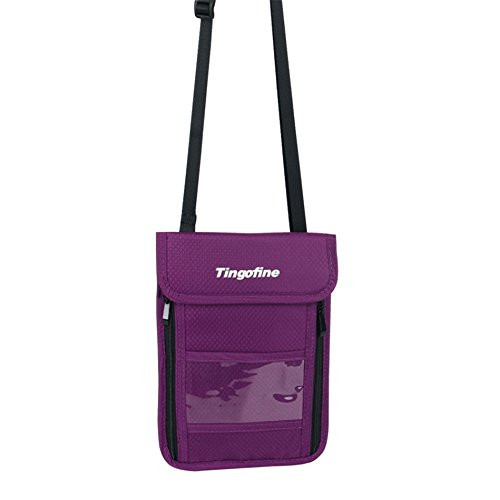 Travel Neck Pouch Neck Wallet with RFID Blocking Passport Holder  Purple