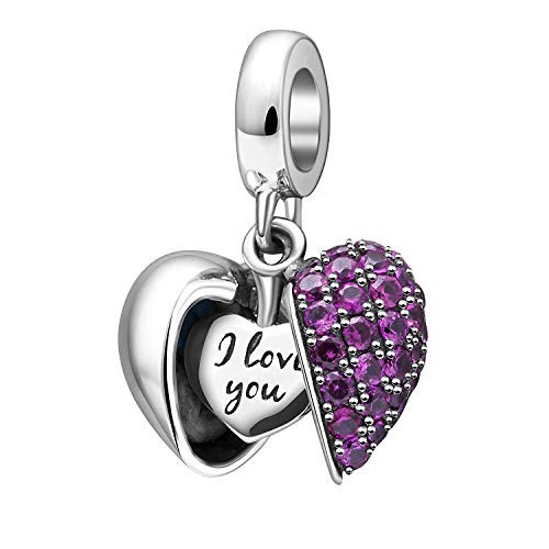 Love Heart Authentic Original 100 925 Sterling Silver Charm Bead Beautiful Crystal Bow Charms Fit Pandora Charms Bracelet Women Necklace Pendant Jewelry   Purple Charms