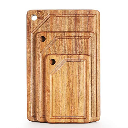 KARRYOUNG Acacia Wood Cutting Board  Set of 3  with Juice Grooves   Wooden Chopping Board for Meat  Vegetables  Fruit   Cheese