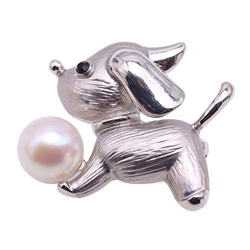JYX Pearl Brooches for Women 11mm White Freshwater Cultured Pearl Brooch Pin Dog Style Silver JYX Pearl Brooches for Women 11mm White Freshwater Cultured Pearl Brooch Pin Dog Style Silver