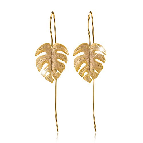 Lotus Fun S925 Sterling Silver Drop Earrings Monstera Leaves Dangle Earring for Women and Girls Handmade Unique Jewelry Gift Gold Lotus Fun S925 Sterling Silver Drop Earrings Monstera Leaves Dangle Earring for Women and Girls Handmade Unique Jewelry Gift Gold