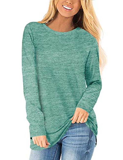 Long Sleeve Pullover Sweaters for Women Crew Neck Loose Fitting Tops Fall Clothing 2019 Green L