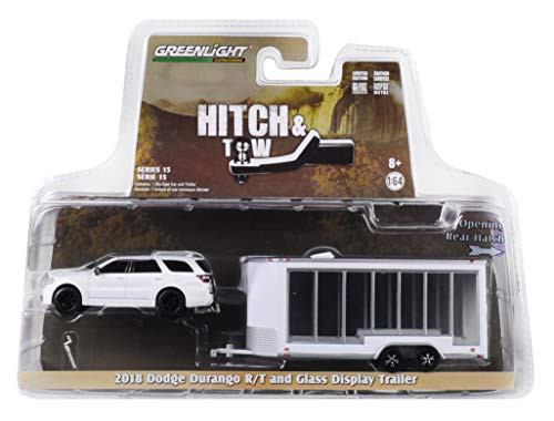 2018 Dodge Durango R/T with Glass Display Trailer White Hitch & Tow Series 15 1/64 Diecast Models by Greenlight 32150 D