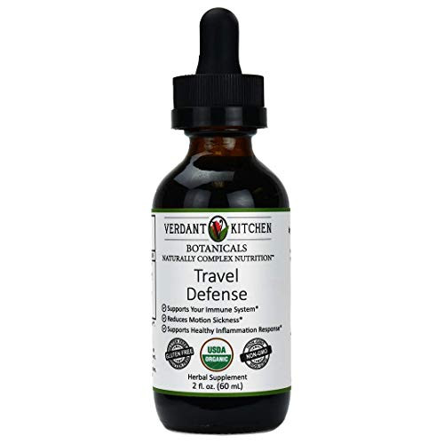 VERDANT KITCHEN Travel Defense  USDA Organic Certified  Potent Blend of botanicals with Echinacea  Elderberry  Turmeric  Black Pepper and Ginger  Alcohol Free  2 fl oz