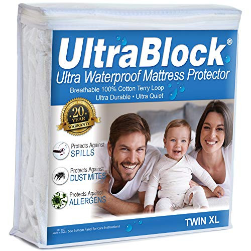 UltraBlock Twin Extra Long (Twin XL) Waterproof Mattress Protector - Premium Soft Cotton Terry Cover