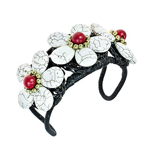 AeraVida Handmade Triple Reconstructed White Howlite Flower Reconstructed Red Coral Fashion Brass Beads Cuff Bracelet AeraVida Handmade Triple Reconstructed White Howlite Flower Reconstructed Red Coral Fashion Brass Beads Cuff Bracelet