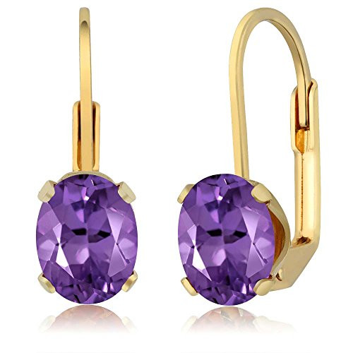 Gem Stone King 3 10 Ct Oval Shape Purple Amethyst Yellow Gold Plated Brass Dangle Earrings