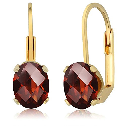 Gem Stone King 2 80 Ct Oval Checkerboard Shape Garnet Yellow Gold Plated Brass Dangle Earrings