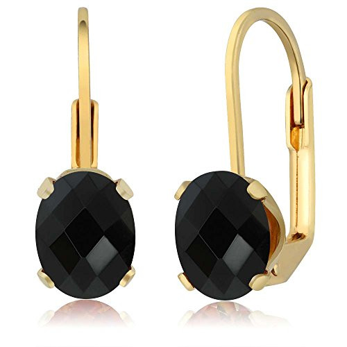 Gem Stone King 3 30 Ct Oval Shape Black Onyx Yellow Gold Plated Brass Dangle Earrings