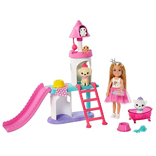 Barbie Princess Adventure Chelsea Pet Castle Playset  with Blonde Chelsea Doll  6 inch   4 Pets and Accessories  Gift for 3 to 7 Year Olds