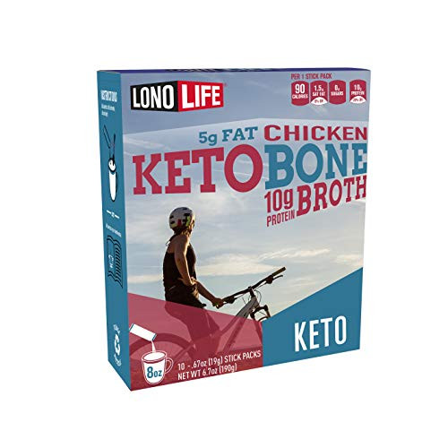 LonoLife Keto Chicken Bone Broth  5g Fat  10g Protein  Paleo and Keto Friendly  Stick Packs  10 Count