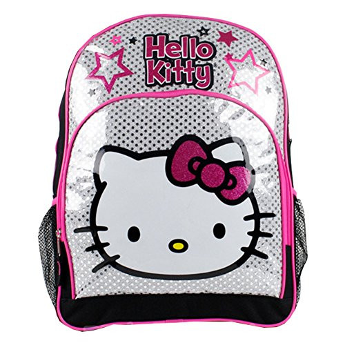 Sanrio Hello Kitty 16' Large School Backpack-Silver Polka Dot Stars