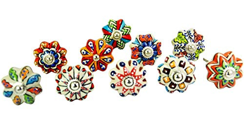 Artncraft Set of 20 Vintage Color Multi Designed Ceramic Cupboard Cabinet Door Knobs Drawer Pulls   Chrome Hardware 1  Multi Color 20