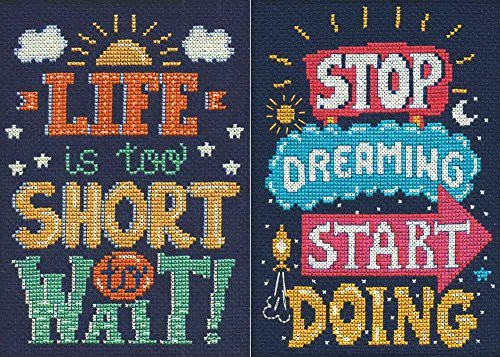 Design Works Inspirational Counted Cross Stitch Kits:  2 Items: Life is Short and Start Doing, 5 by 7 inches each