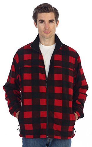 Gioberti Mens Zip Up Plaid Polar Fleece Jacket  Red Black Checkered  X Large