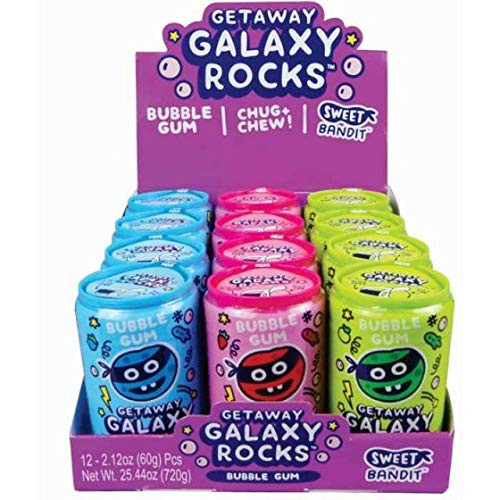 Kidsmania Getaway Galaxy Rocks Bubble Gum Candy Cans   12 Count Display Box